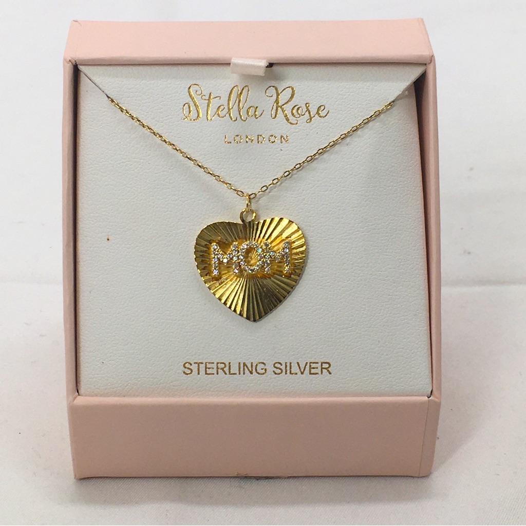 Stella Rose, London, Sterling Mom Heart Necklace With Crystals, .925, Nib